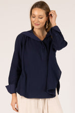 Load image into Gallery viewer, Navy Gauze Hooded Top