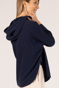 Navy Gauze Hooded Top