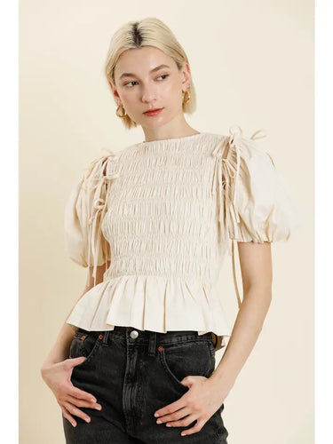 Eggshell Detachable Sleeve Peplum Top