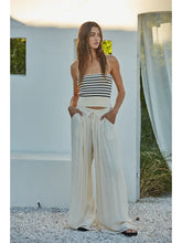 Load image into Gallery viewer, Cream/Navy Knit Sweater Ribbed Striped Strapless Tube Top