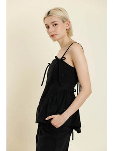 Black Bow Trim Peplum Top
