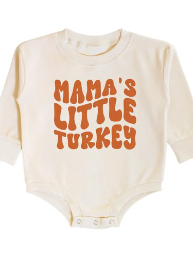 Mama's Little Turkey Thanksgiving Long Sleeve Baby Romper