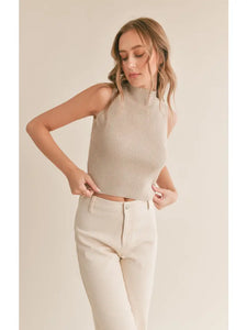 Taupe Erica Mock Neck Ribbed Tank Sweater