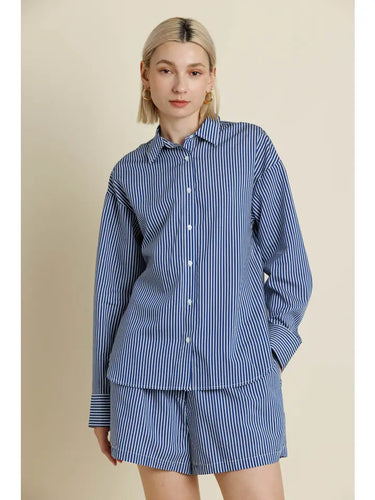 Navy Striped Button Up