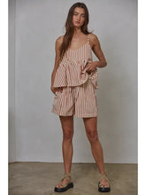 Load image into Gallery viewer, Red Woven Polyester Viscose Cotton Striped V-Neck Top
