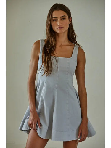 Woven Denim Cotton Spandex Flare Mini Dress
