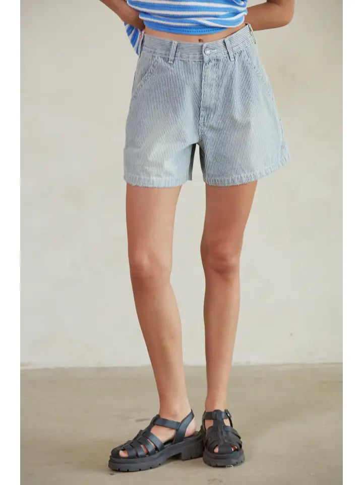 Striped Straight Leg Denim Shorts