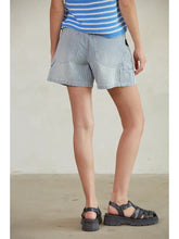 Load image into Gallery viewer, Striped Straight Leg Denim Shorts