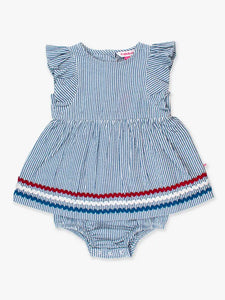 Baby Girls Classic Blue Seersucker Butterfly Romper
