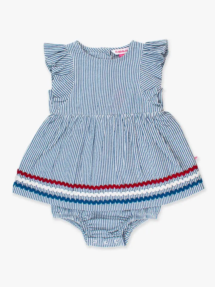Baby Girls Classic Blue Seersucker Butterfly Romper