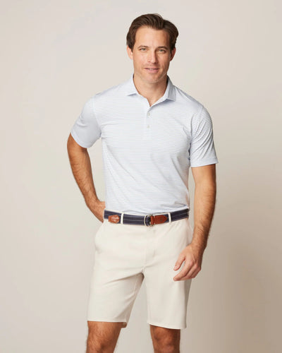 White Performance Jersey Polo - Michael Stripe