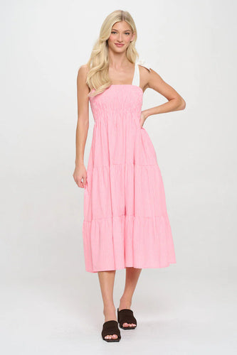 Coral Stripe Midi Dress
