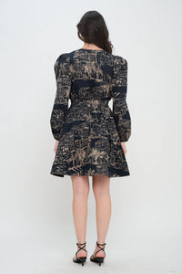 Santorini Midnight Sketch Long Sleeve Dress