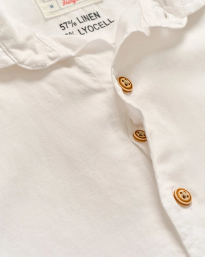White Short Sleeve Hangin' Out Linen Button Down Shirt - Gianni