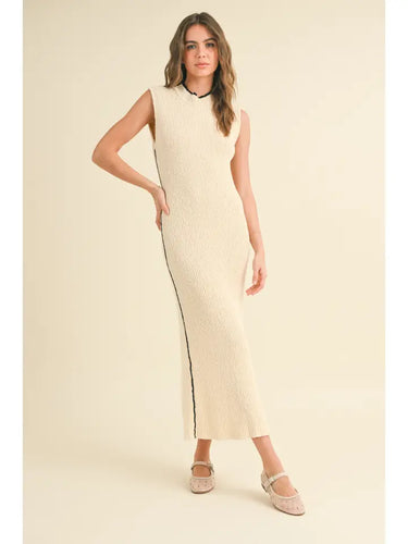 Cream Textured Rib Knitted Dress