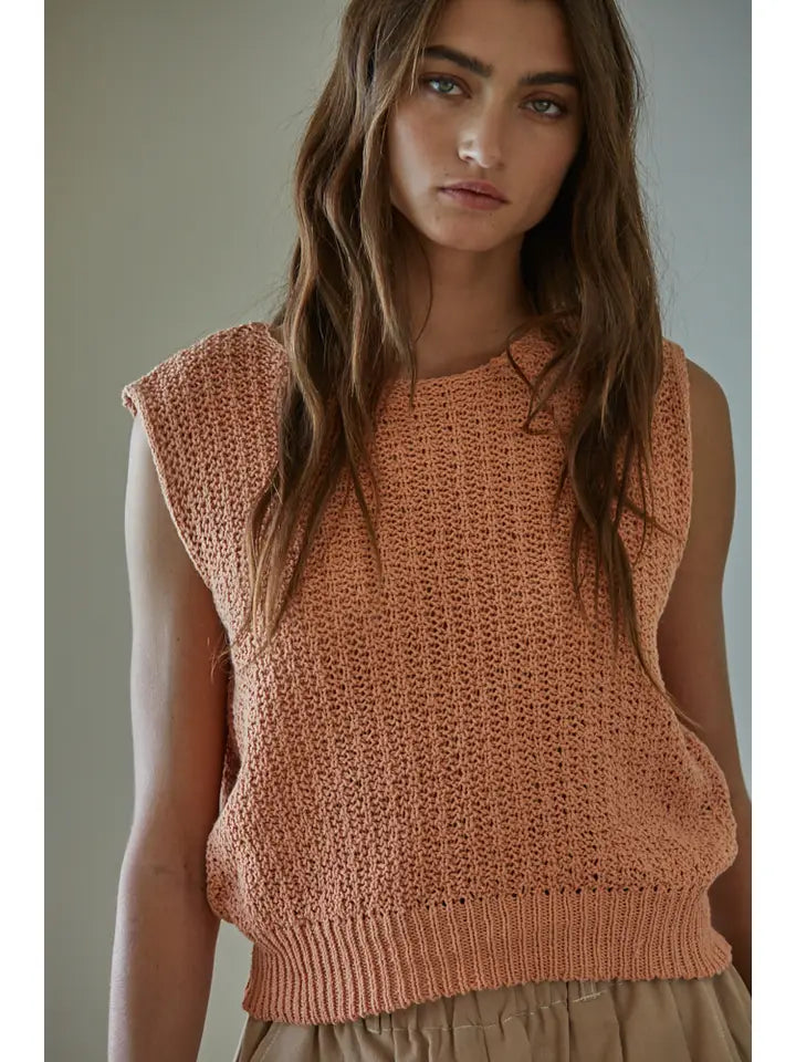 Peach Knit Sweater Sleeveless Vest Top