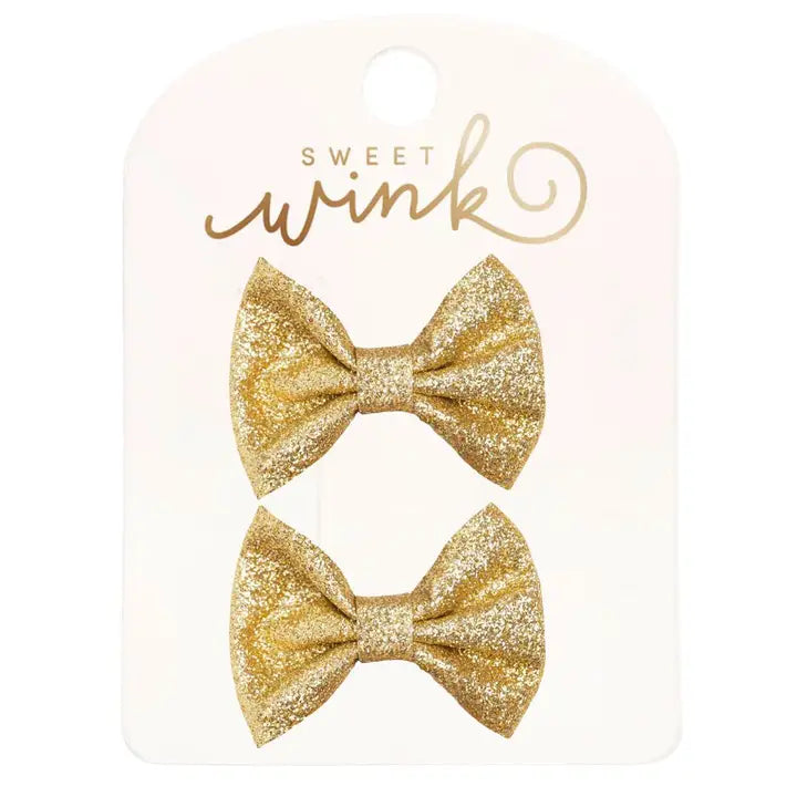 Gold Glitter Bow Clip Set