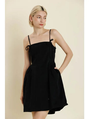 Black Bow Trim Mini Dress