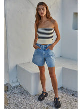 Load image into Gallery viewer, Cream/Navy Knit Sweater Ribbed Striped Strapless Tube Top