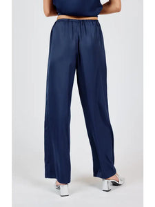 Navy Last Night Satin Elastic Pants