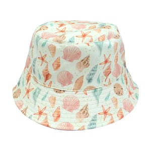 Sandy Seashells Pink Reversible Beach Baby Bucket Hat