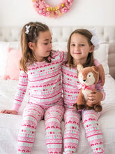 Load image into Gallery viewer, Pinkmas Fair Isle Ruffle Long Sleeve Pajama Set