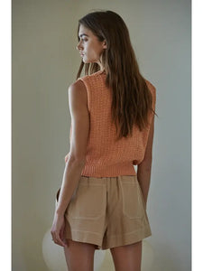 Peach Knit Sweater Sleeveless Vest Top