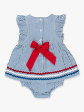 Load image into Gallery viewer, Baby Girls Classic Blue Seersucker Butterfly Romper