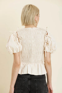 Eggshell Detachable Sleeve Peplum Top