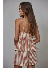 Load image into Gallery viewer, Red Woven Polyester Viscose Cotton Striped V-Neck Top