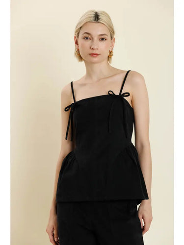 Black Bow Trim Peplum Top