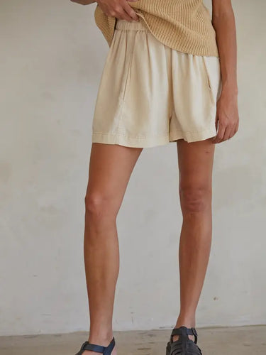 Natural Linen Elastic Waist Shorts