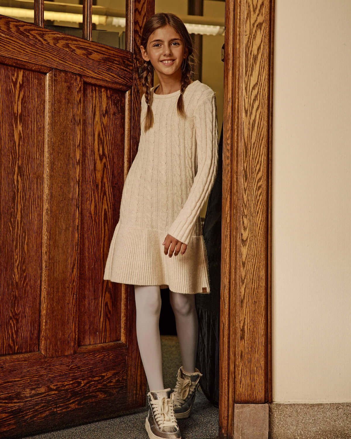 Cream Fisherman Sweater Dress
