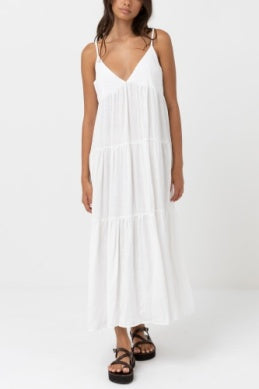 White Classic Tiered Midi Dress